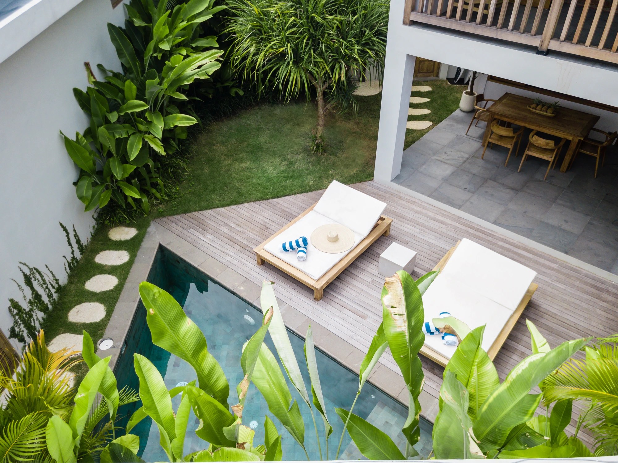 Yume by Nyara, drone view of pool, deck and gardens